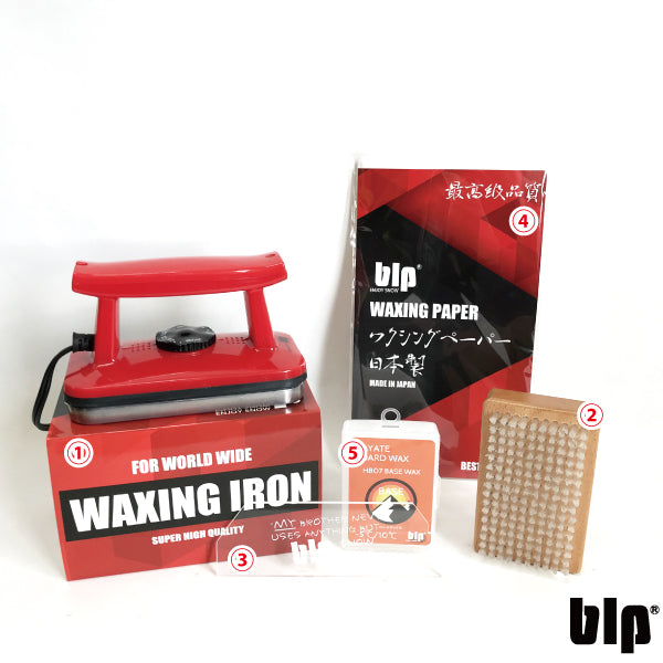 BLP hot wax set for tuning up your snowboards and skis, minimum 5-piece set, waxing iron, brush, wax scraper, waxing paper, do-it-yourself professional-level maintenance, a shortcut to improving your skiing and snowboarding