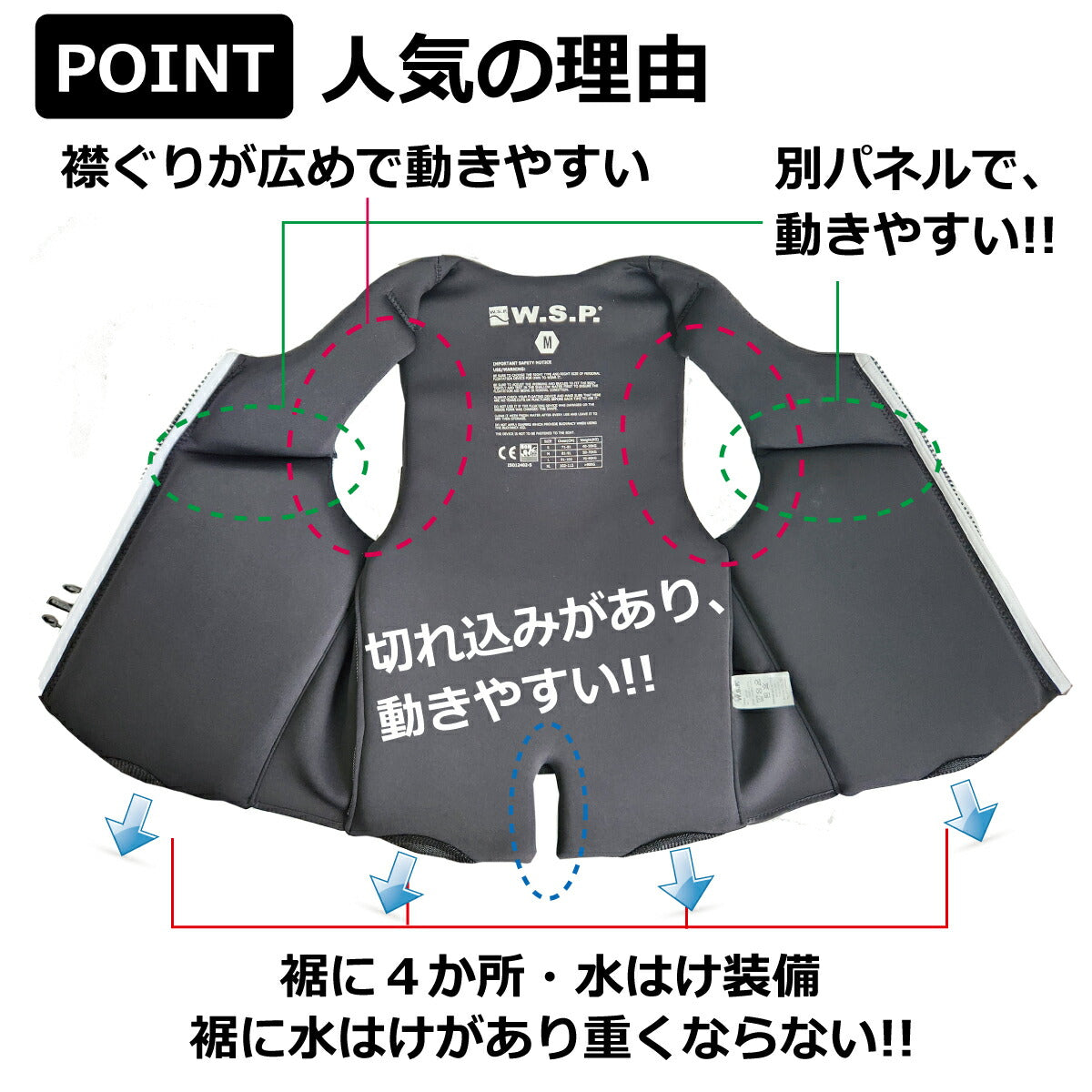 W.S.P.アクション・ベストJWBA認定品ウェイクベストフローティングベストFLEXYVESTフレキシーベストスノーケリングベストCE認証