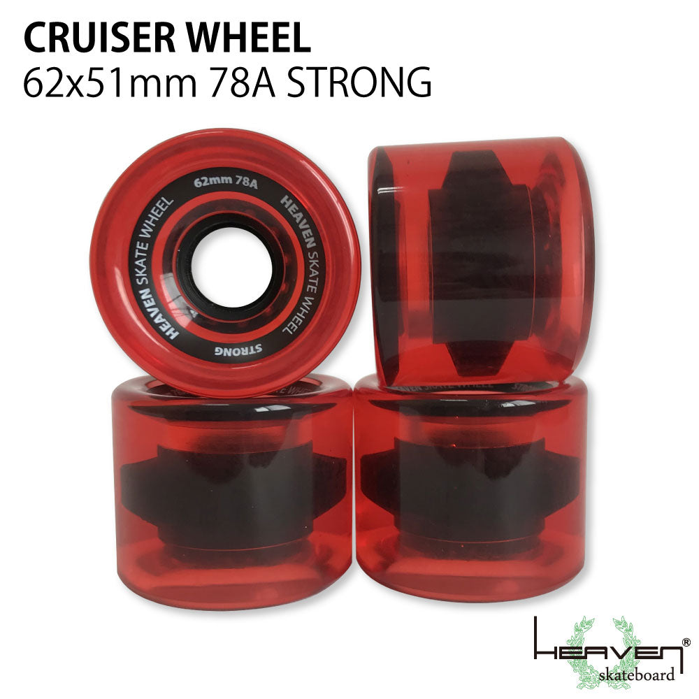 スケボーウィール ロンスケウィール 78A 62ミリ ロングスケートボードタイヤ クルーザースケート用コマ スケートボード用タイヤ クリアレッド