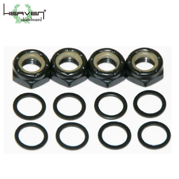 <br> Axle Nuts + Rings Set for Skateboard Trucks Axle Nuts and Rings for 1 Skateboard<br> HEAVEN SKATEBOARD