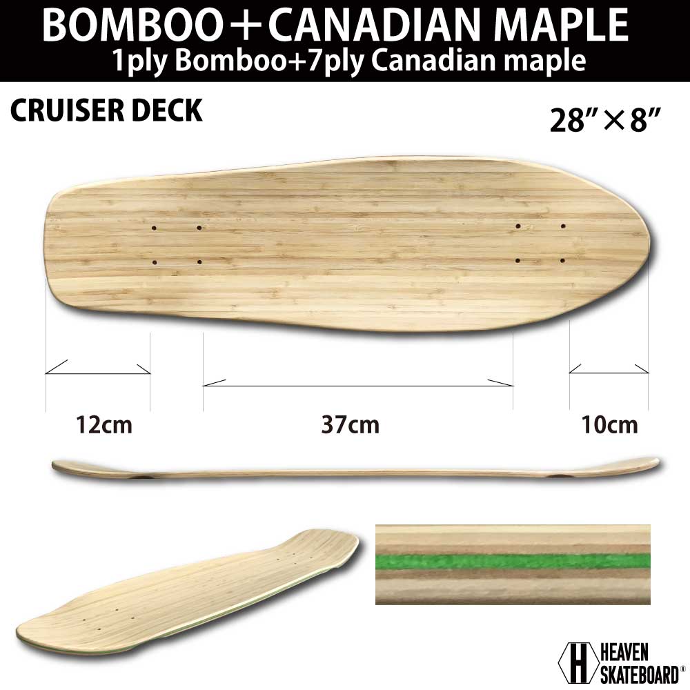 Blank Deck Skateboard HEAVEN CRUISER DECK 28x8 Heaven Skateboard Deck Cruiser Deck 28 Inch Plain Deck SK8 Custom Mini Cruising Style Bamboo and Maple Flexibility for Comfortable City Skateboarding Fitness Feel