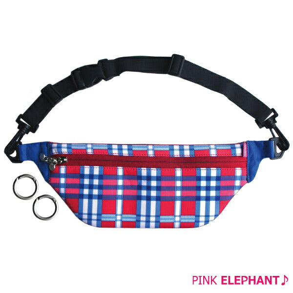 <br>PINK ELEPHANT<br> HIP BAG Color: TRY.CHK<br> Wetsuit material waist pouch bag pouch case jogging running marathon bag