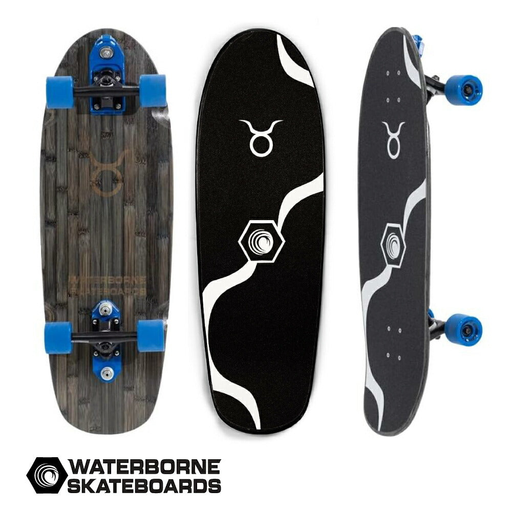 Surf Skate Waterbone Complete 32" Length 10.5" Width Widebody Taurus Black Bamboo TAURUS Widebody Black Bamboo Completed Product The best combination of smooth moving Waterbone and chic black bamboo deck. 10.5" width makes it easy to handle!