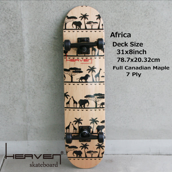 スケートボード<br>ハイクオリティー コンプリート スケート 完成品<br>HEAVEN SKATE COMPLETE<br>AFRICA 31×8<br>アフリカ 78.7×20.32センチ<br>ヘブン スケボー<br> <br>訳あり 特別価格<br>入荷時にわずかなキズのため<br>