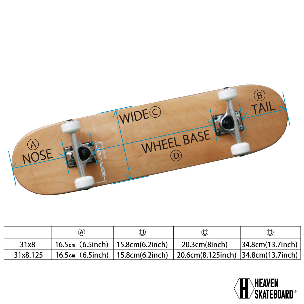 Skateboard Complete<br> Perfect Vitamin Recommended 31 x 8.125 inch<br> HEAVEN SKATEBOARD Skateboard Complete High Spec Professional High Quality <br>Member of JASA. Very popular among beginners to advanced pros. Black. Popular wide type.