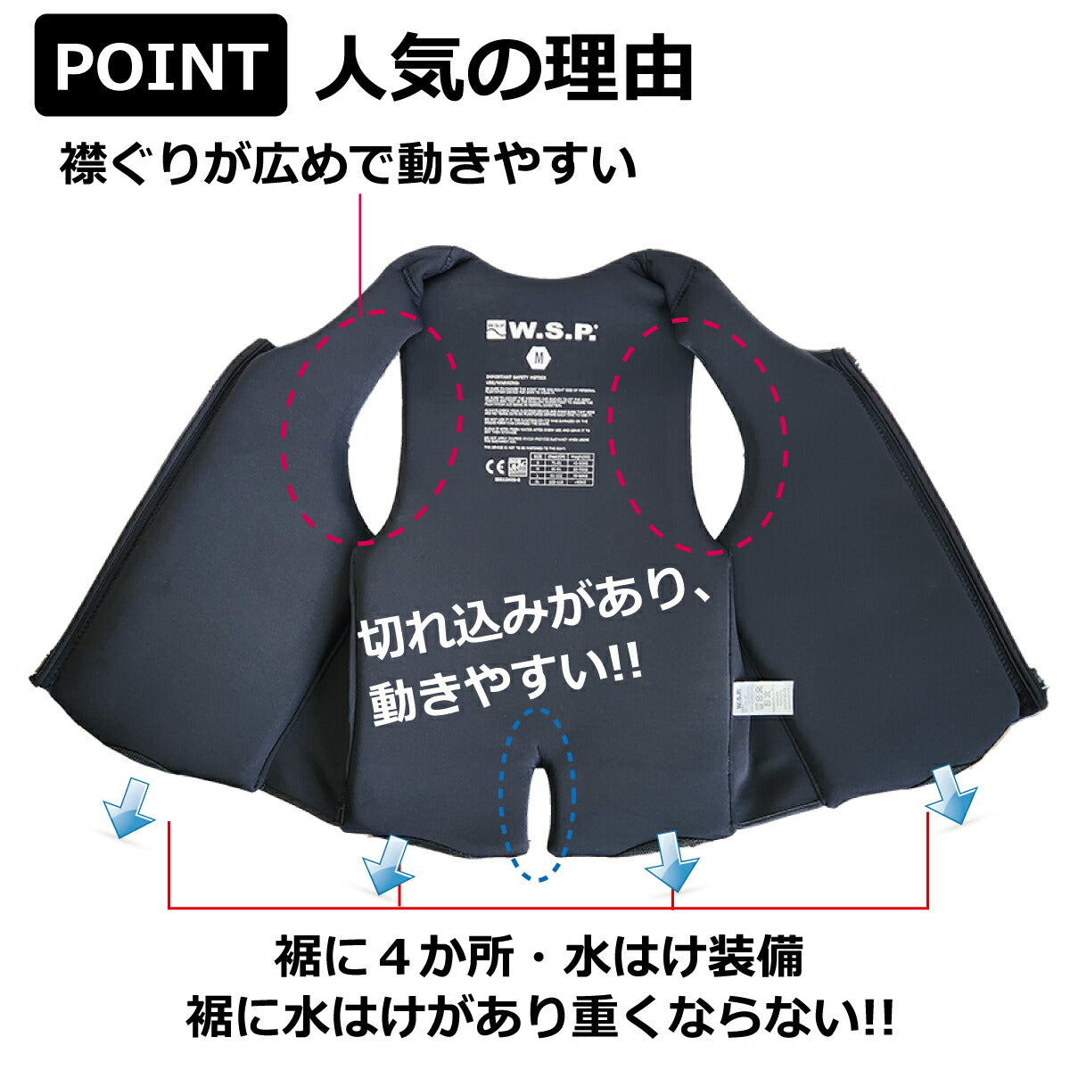 W.S.P.アクション・ベストJWBA認定品ウェイクベストフローティングベストFLEXYVESTフレキシーベストスノーケリングベストCE認証展示品のため訳あり