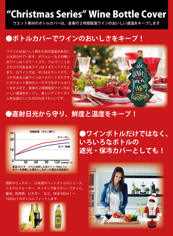 <br>クリスマス限定アイテム<br>PINK ELEPHANT WINEBOTTLE COVER<BR>ピンクエレファント ワインボトルカバー<BR>サンタクロース&クリスマスツリーSET<BR>ウエットスーツ素材のマルチなボトルカバー!<BR>