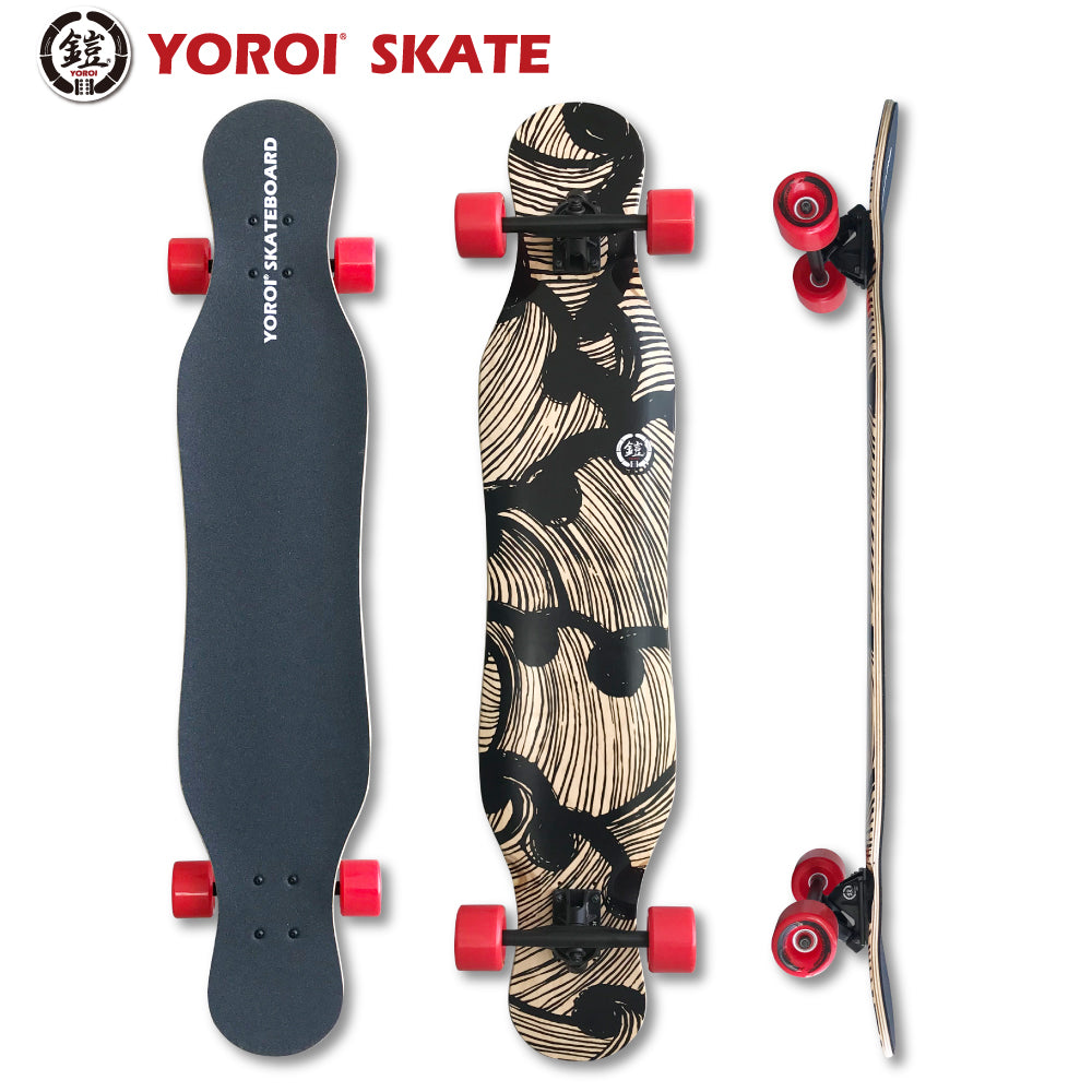Long Skateboard Dancing<br> YOROI JUJU 45 inch, approx. 114.3 x 23.5 cm, bamboo fiberglass, YOROI JUJU 45 inch, off-training for snowboarding and surfing, high quality long skateboard, long skate surf skate, carving skateboard, finished product