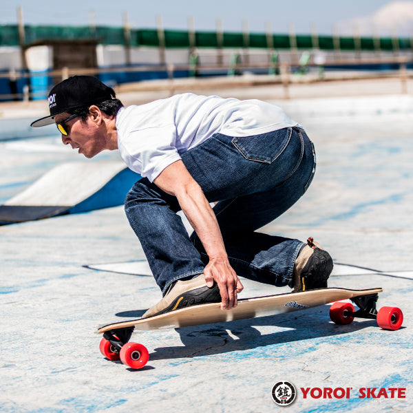 ロングスケートボードカービングスケートボードロンスケ38インチ完成品YOROISKATEBOARDRYU38スノボオフトレバンブーデッキ大胆なしなりホイールベース長めデッキ