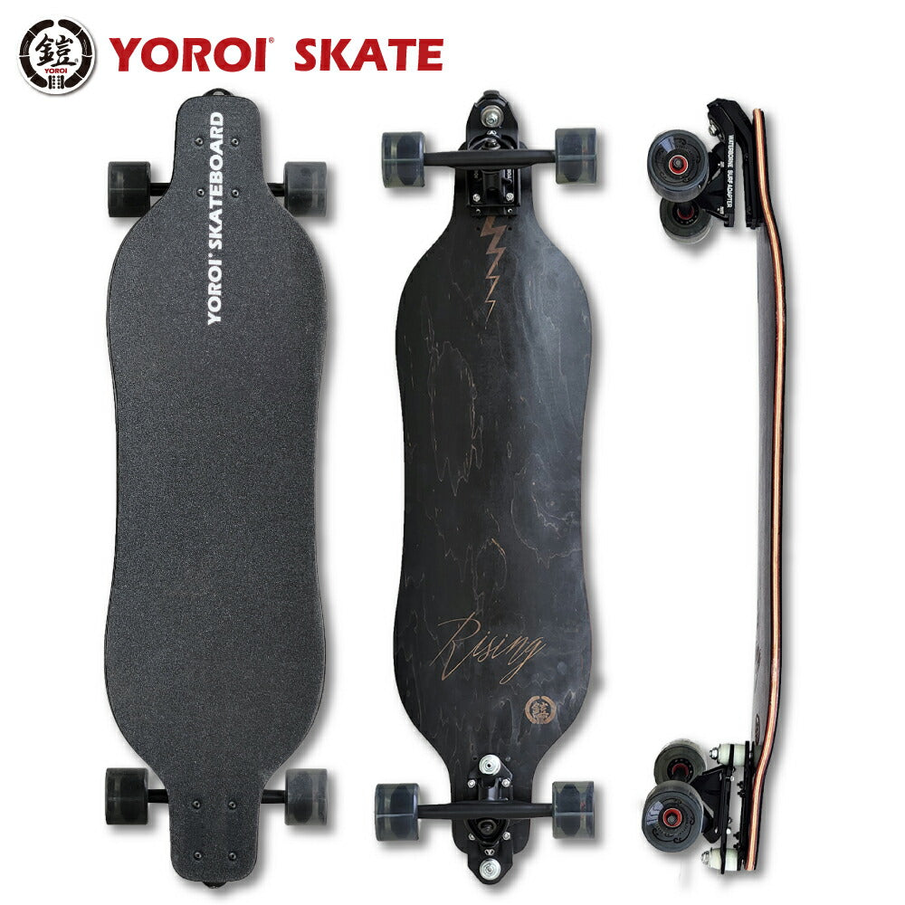ロングスケートボード ロンスケ<br>YOROI SKATEBOARD RISING 36PW-WB <br>36インチ 約91.4x25.4センチ<br>ヨロイスケートボードライジン36 雷神ブラック<br>WATERBORNE ウォーターボーンフィンシステム<br>スノボ サーフィンオフトレ コンプリート完成品