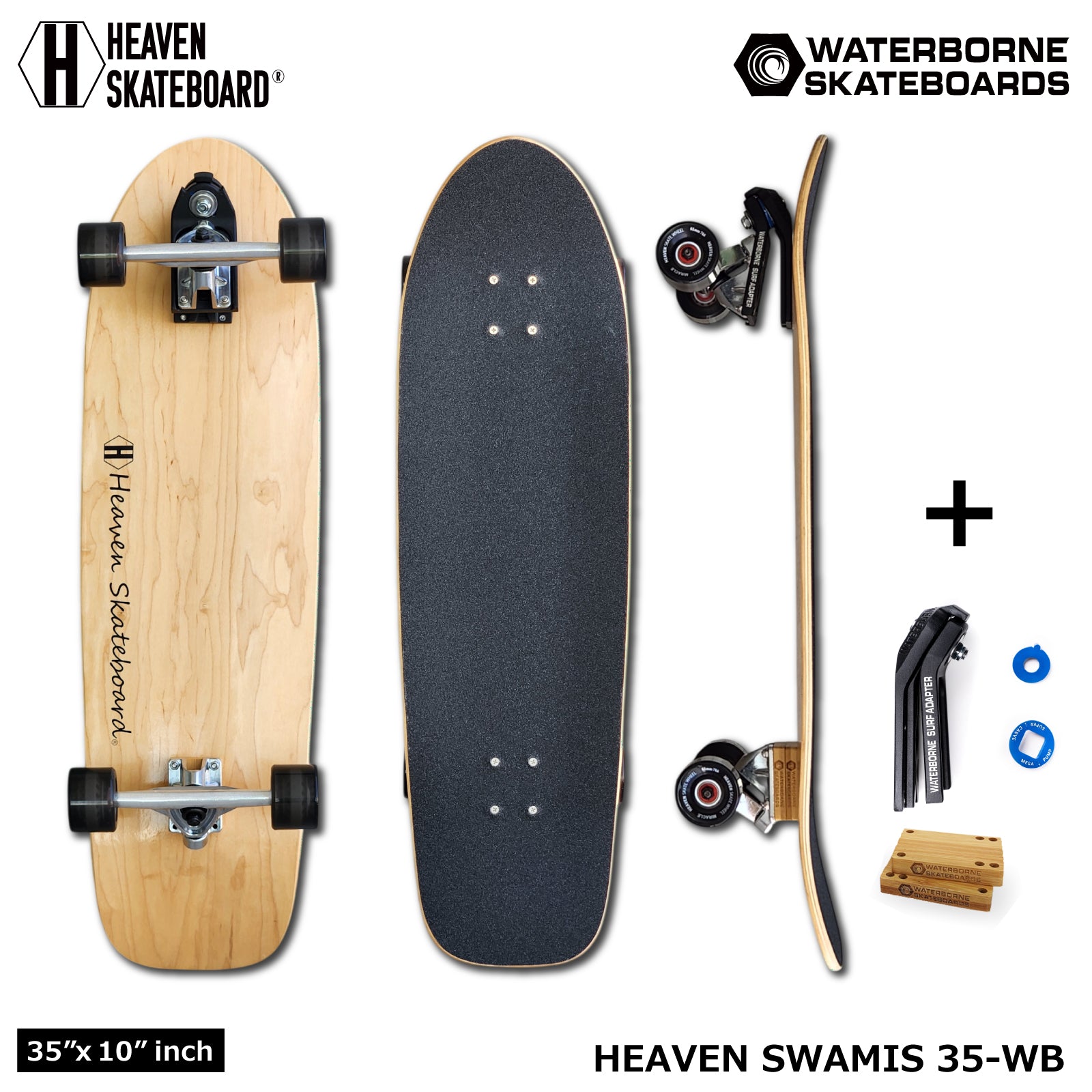 【限定20台】 ロングスケートボード ロンスケ サーフスケート クルーザー HEAVEN SKATEBOARD SWAMI'S 35-WB WATERBORNE スワミス35-WB ウォーターボーンコラボ スノーボード サーフィン オフトレ カービング 練習用 クルーザー 初心者 上級者