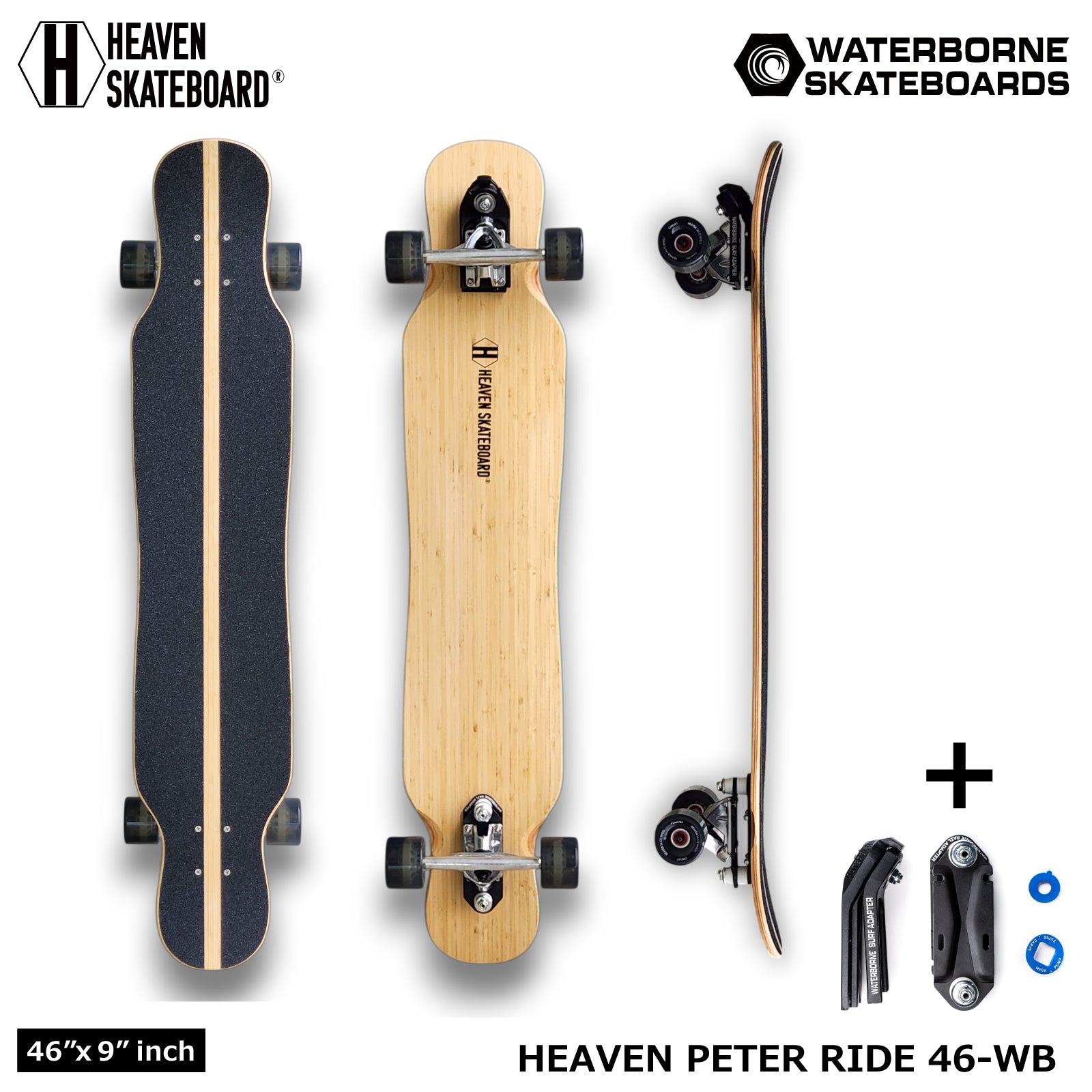 HEAVEN SKATEBOARD PETER RIDE ピーターライド46-WB ウォーターボーンコラボ ロングスケートボード サーフスケート クルーザー 楽しいスノボオフトレ スノーボード サーフィン練習用 カービング バックサイドターン フロントサイドターン 初心者から上級者まで 数量限定