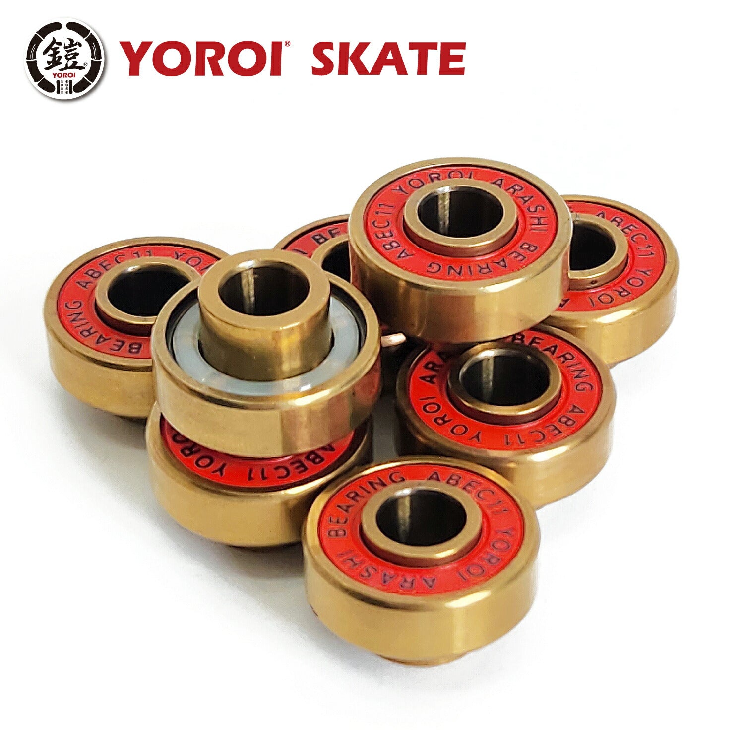 スケボー用ベアリング ビルトインベアリング YOROI SKATE BEARING ARASHI ヨロイ スケート ベアリング アラシ BUITL-IN-BEARING TITAN GOLD ABEC-11 ビルトインベアリング チタンゴールド 1台分 8個セット スケート スケボー sk8 SKATEBOARD 高速回転 スケートボード
